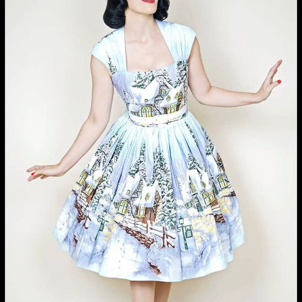 Bernie Dexter Winter Wonderland Midi Dress Modcloth Christmas village Holiday L